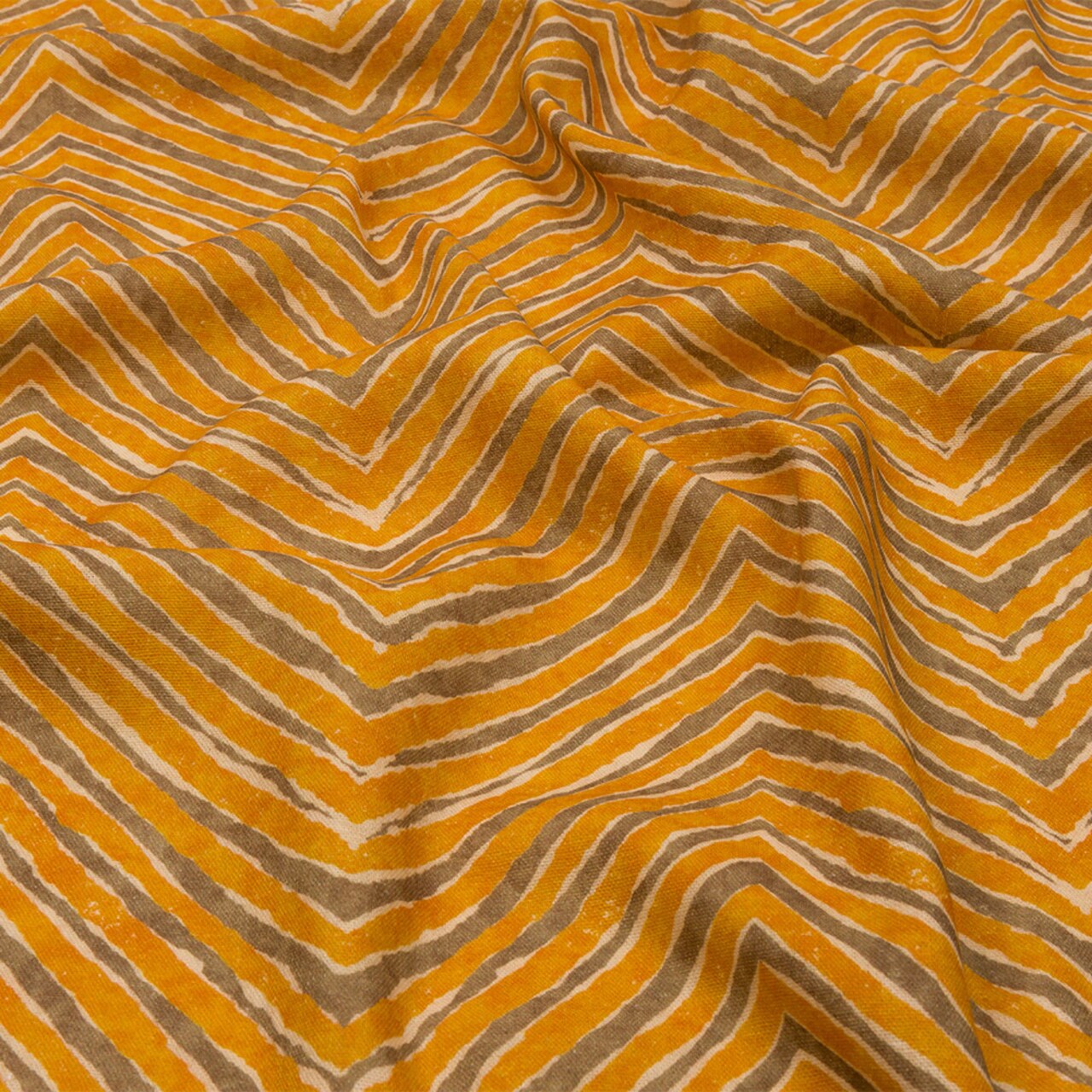 1 Yard Linen and Rayon Woven Taupe and Orange Painterly Chevrons August Attitude Print